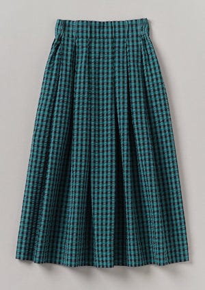 Seersucker Gingham Cotton Skirt | Teal Multi