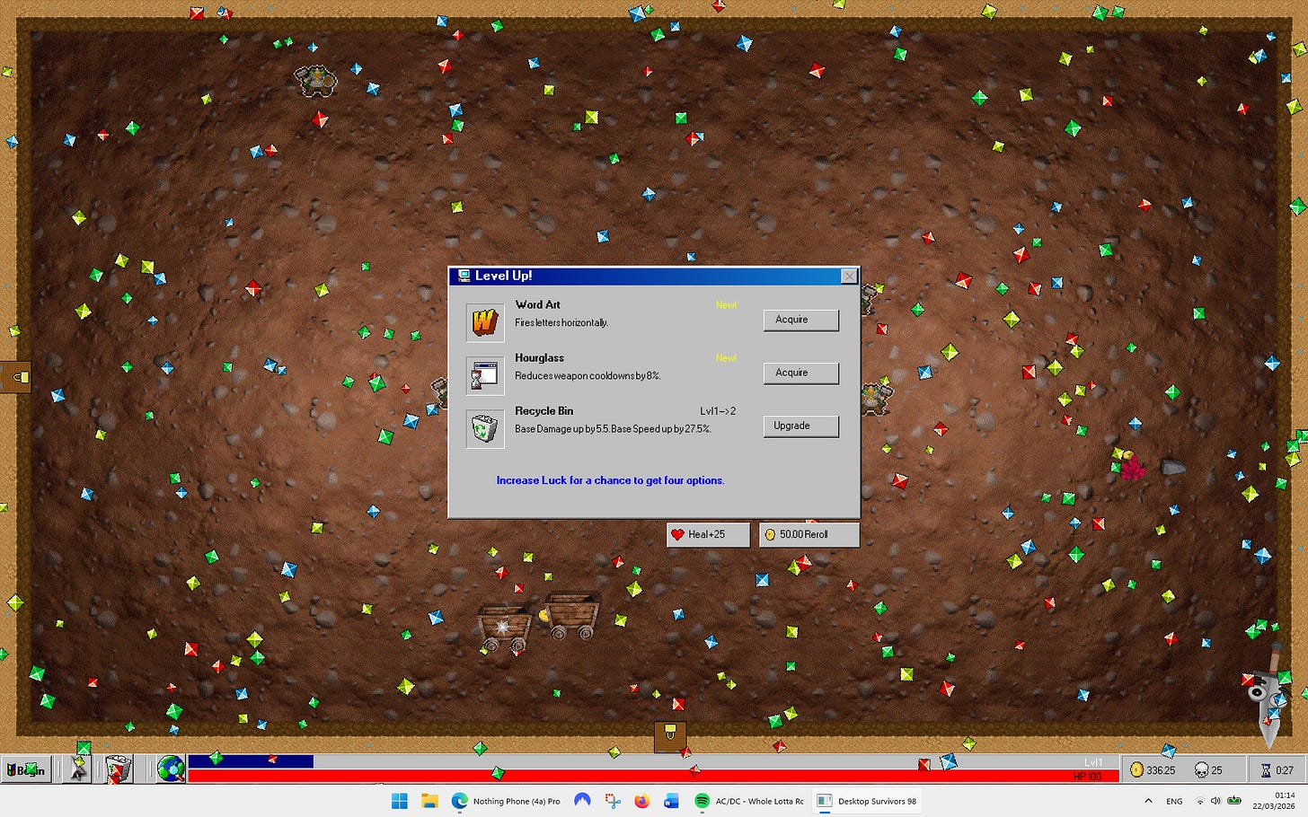 Κάνοντας level up στο Desktop Survivors 98