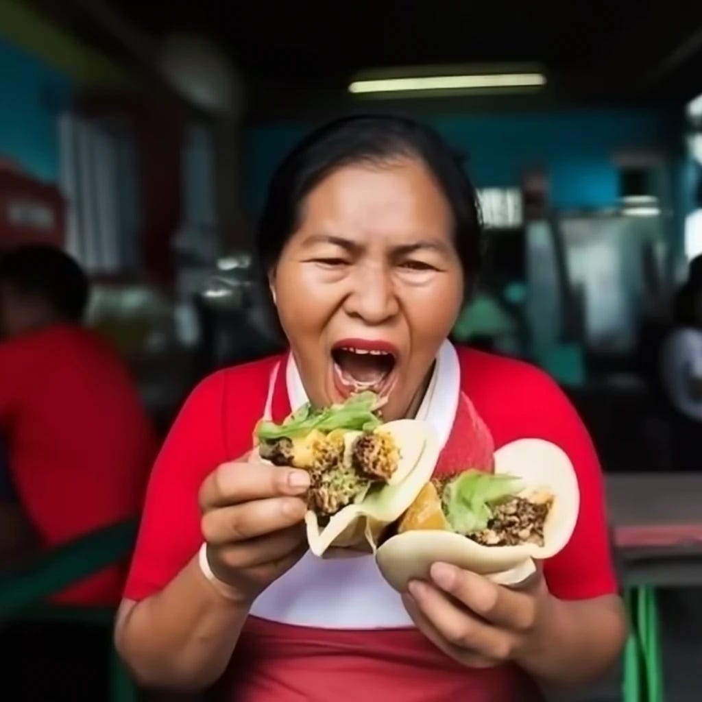morbidly obese woman eating tacos