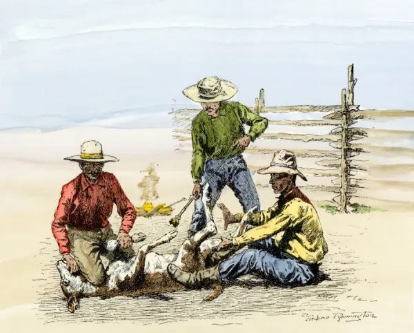 Three Cowhands Branding a Calf, 1800s Print (American West). Art Prints, Posters & Puzzles from North Wind Three Cowhands Branding a Calf, 1800s Print (American West). Art Prints, Posters & Puzzles from North Wind