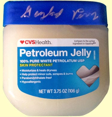 Perry-autographed jar of petroleum jelly.