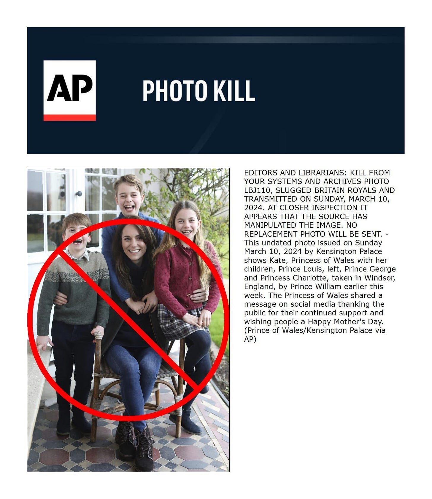 Photo agencies issue removal notice on first photo released of Kate,  Princess of Wales, since abdominal surgery