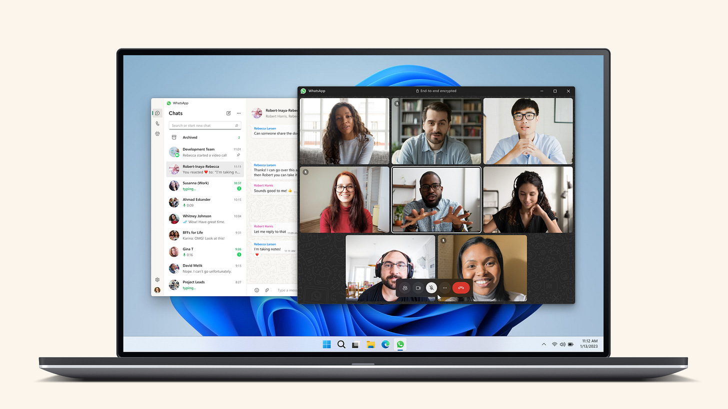 The user interface of the new WhatsApp for Windows desktop.