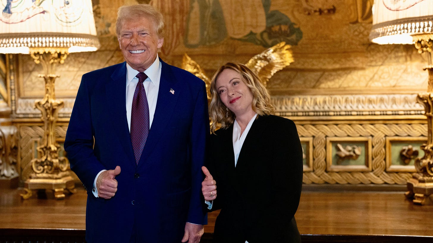 U.S. President-elect Donald Trump and Italian Prime Minister Giorgia Meloni in Florida. /Italian Government/Reuters