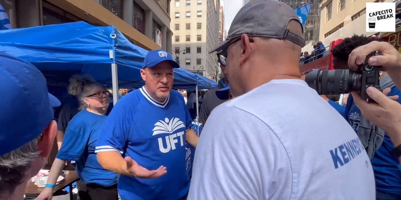 Michael Kane confronts UFT President Mulgrew about WAIVERS for Unvaccinated Educators to Come Back to Work in NYC Schools