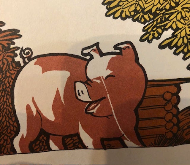 A cartoon of a pig

Description automatically generated