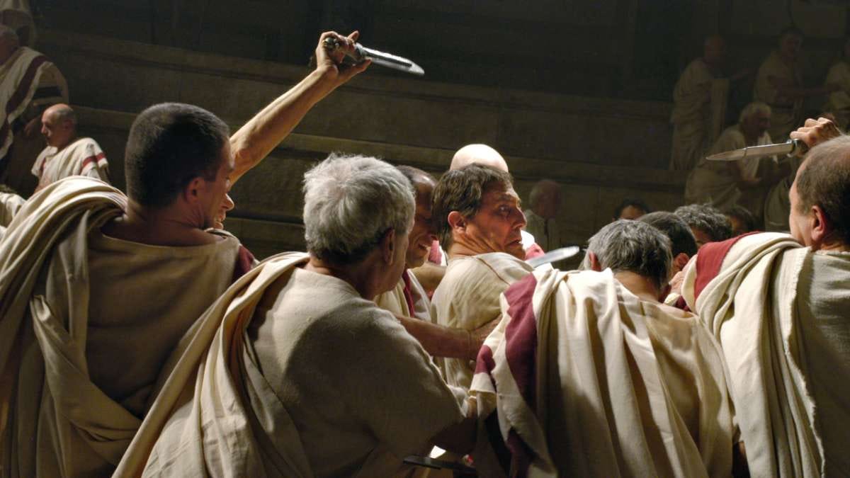 assassination of Julius Caesar by the Roman Senate as depicted in HBO's Rome 
