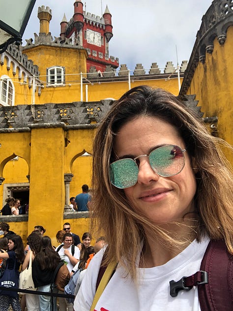 Pictures of Micaela in various places in the world, on the beach, Mexico, Italy, Portugal, Spain. 