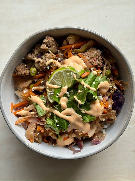 overnight oats, sun-dried tomato salmon power bowl, cabbage stir fry, red rice nourish bowl, salmon wrap, green smoothie, autumn harvest salad, lentil tacos, brownie bite energy balls