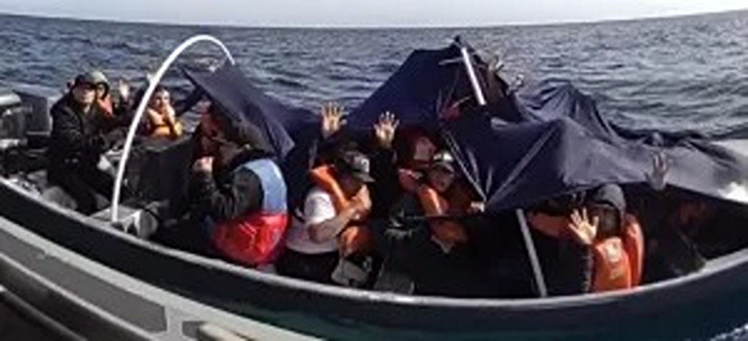 This small “panga” boat was found to be loaded with 29 illegal aliens off the California Coast on April 18, 2026.