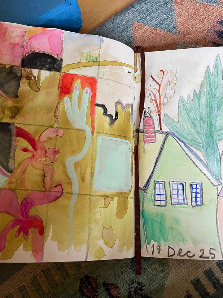 drawings of flowers in pencil, watercolor, and gouache