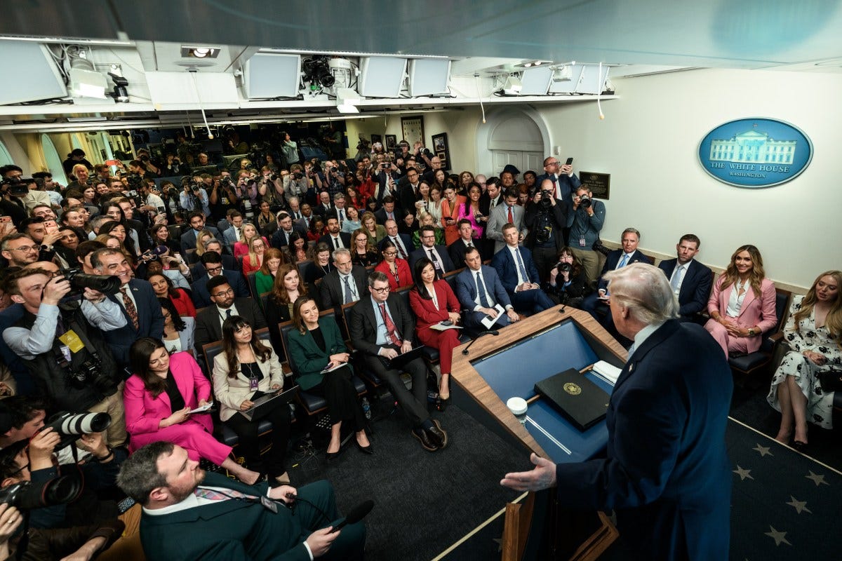 President Donald J. Trump updates members of the media on the rescue of missing U.S. airmen in Iran, Monday, April 6, 2026, at the James S. Brady Press Briefing Room of the White House. (Official White House Photo by Daniel Torok) President Donald J. Trump updates members of the media on the rescue of missing U.S. airmen in Iran, Monday, April 6, 2026, at the James S. Brady Press Briefing Room of the White House. (Official White House Photo by Daniel Torok)