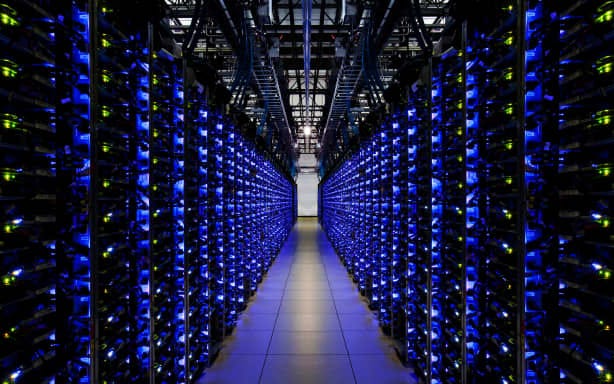 A row of servers in Google's  Douglas County, Georgia, data center.