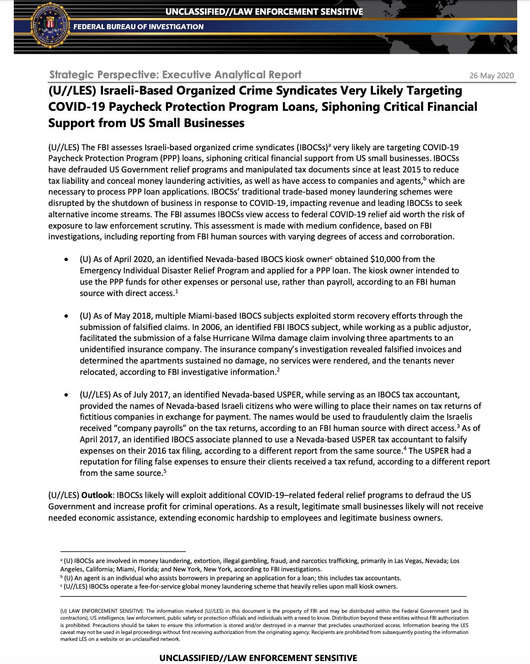 Fbi Intel Note FBI Uses Secret Threat Category for Israeli Criminals Operating in U.S.