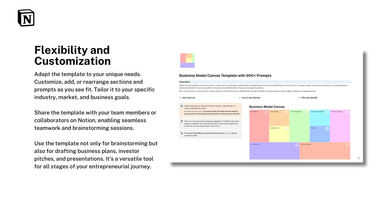 Business Model Canvas Notion Template with 900+ Prompts