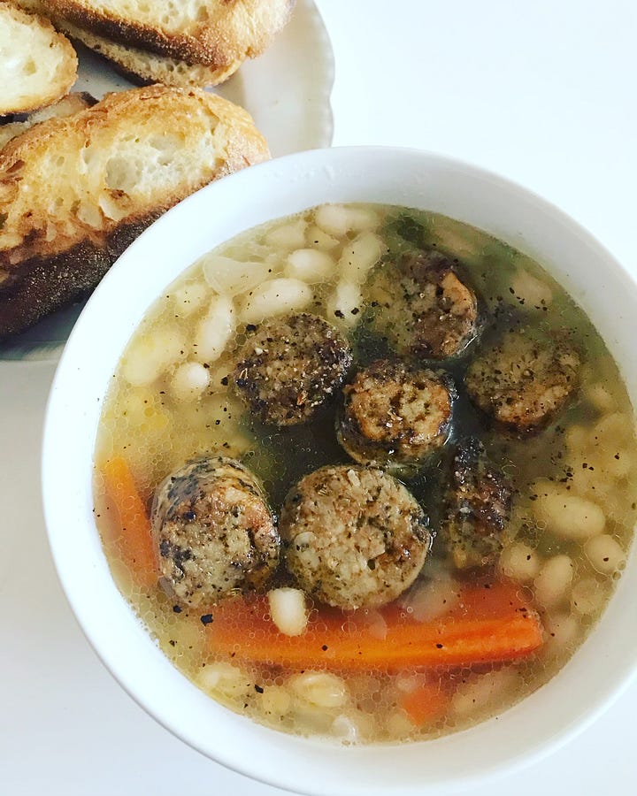 four photos of different kinds of soup