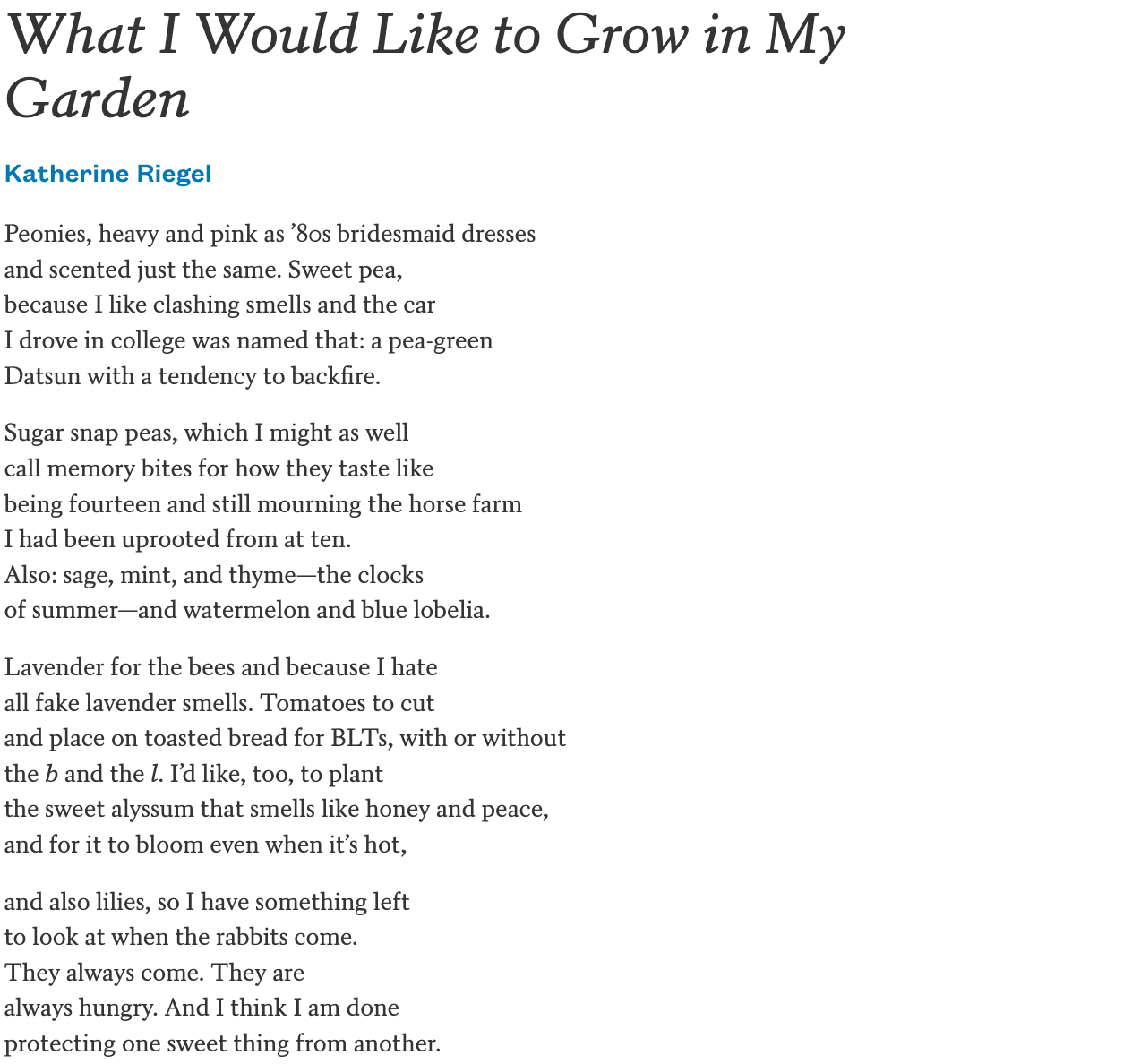 What I Would Like to Grow in My Garden by Katherine Reigel