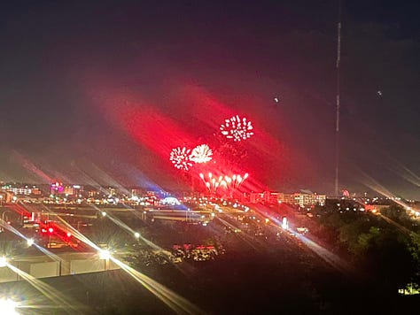 my photos of our campsite that looks over the city and some of the fireworks displays.