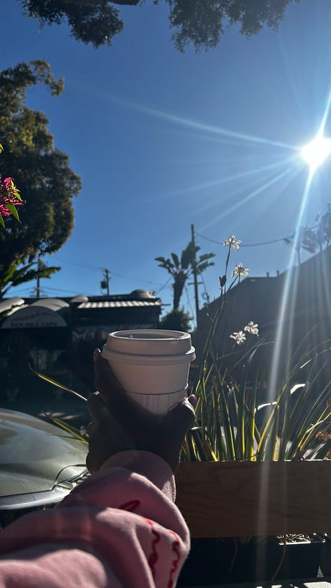 A quiet collection of feminine rituals in a woman’s 30s—fresh flowers on a table, a warm cup of coffee during a morning walk, and simple healthy meals, capturing a calm, intentional rhythm of care and becoming.