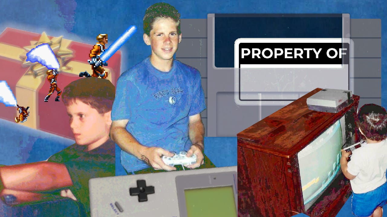 Collage of different Super Trashed hosts playing games as kids and early gaming ephemera. Collage of different Super Trashed hosts playing games as kids and early gaming ephemera.