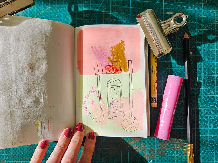 The same kitchen illustration done twice with different materials and size. By Cris Tamay.