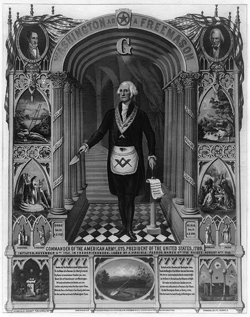 Washington as a freemason Commander of the American Army, 1775, President  of the United States, 1789, Initiated, November 4th 1752, in  Fredericksburg, Lodge No. 4, Virginia. Passed, March 3rd 1753 Raised,  August 4th 1753 /