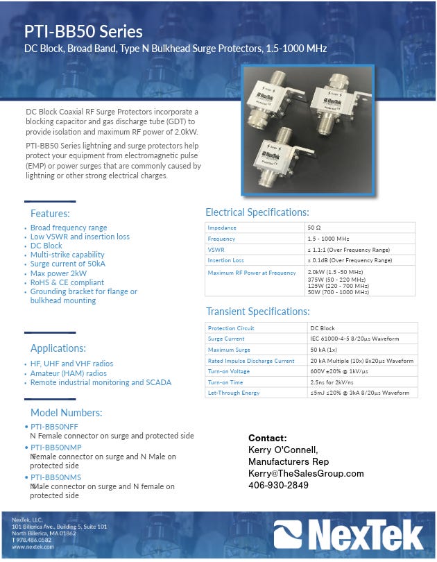 NexTek PTI-BB50 Series specs