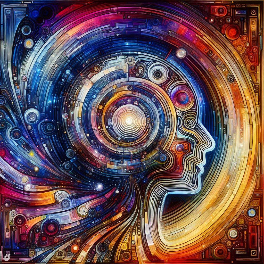 An abstract image of artificial intelligence in the artistic style of British psychedelia with more psychedelic effects and more vibrant colors