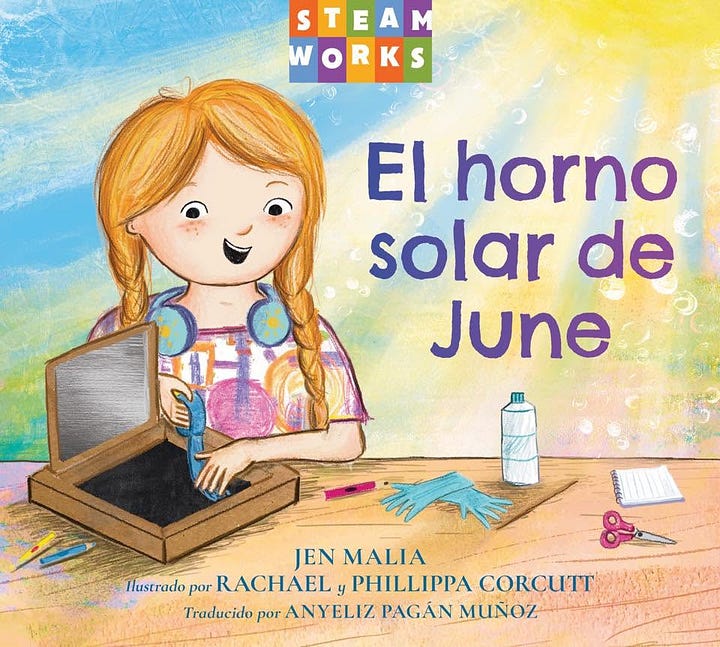 June's Solar Oven cover with a girl crafting on a table