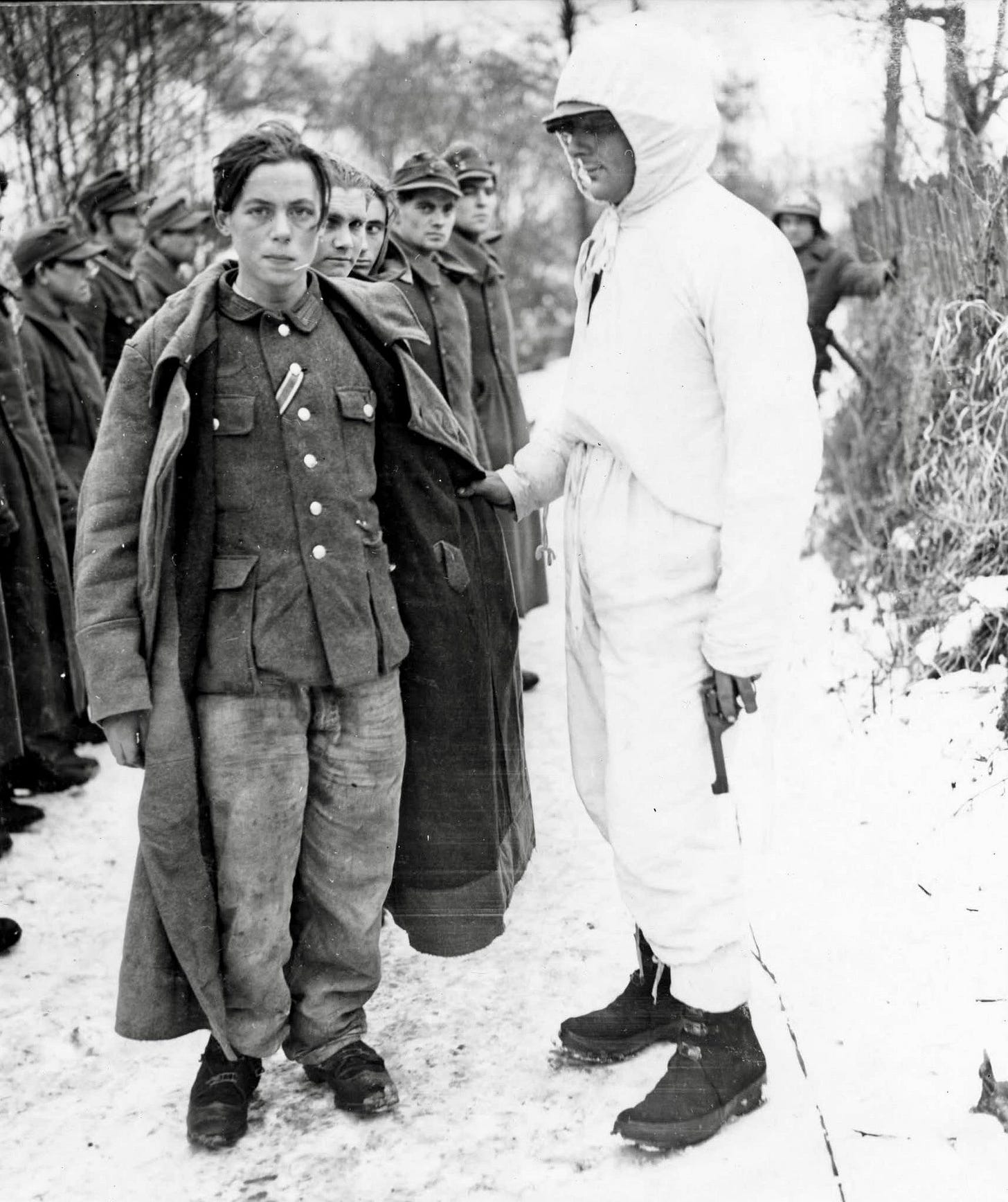 Disturbingly young German POWs captured in the Sauer River region during the final, desperate stages of the Battle of the Bulge, January 1945.