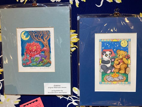 Original prints by Anna Pomaska on display (and for sale) at Riverby Books in downtown Fredericksburg.