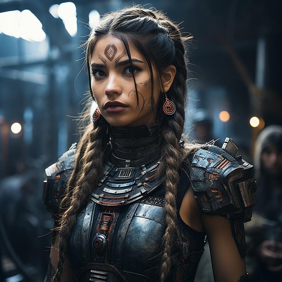 r/midjourney - Aztecs in the Year 2077 (Cyberpunk)