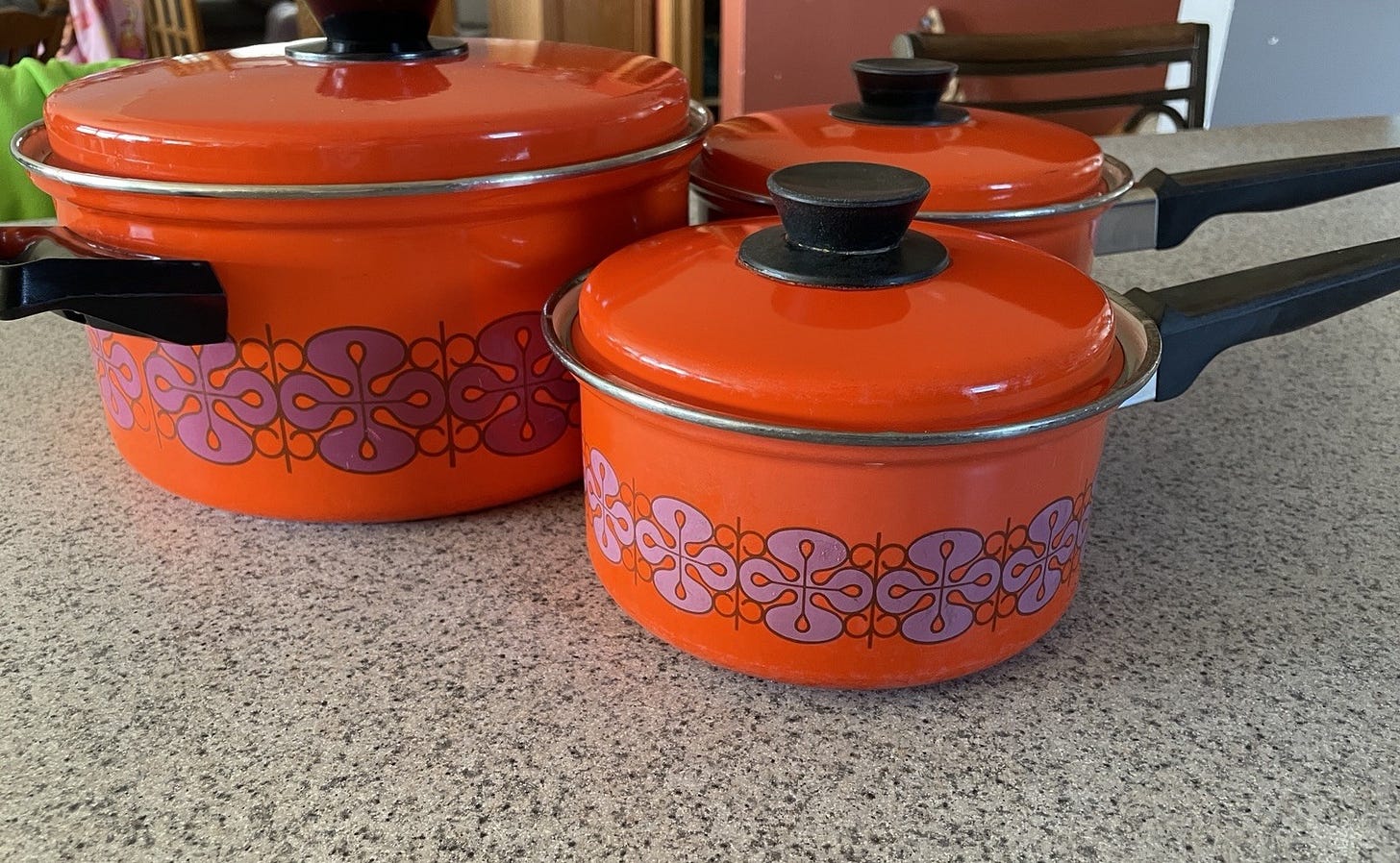 3 Vtg Enamel Stock & Sauce Pans with Lids, Retro, Gamble Import Corp MCM 70's - Picture 4 of 24