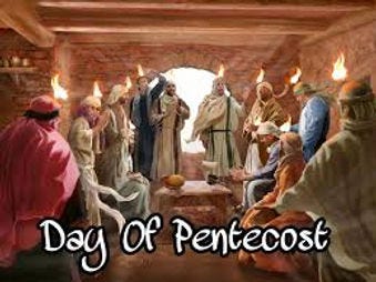 flames above heads of apostles as they spoke in foreign languages in Acts 2