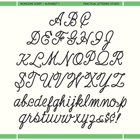 Handwritten alphabets and numbers on a white background with green borders.