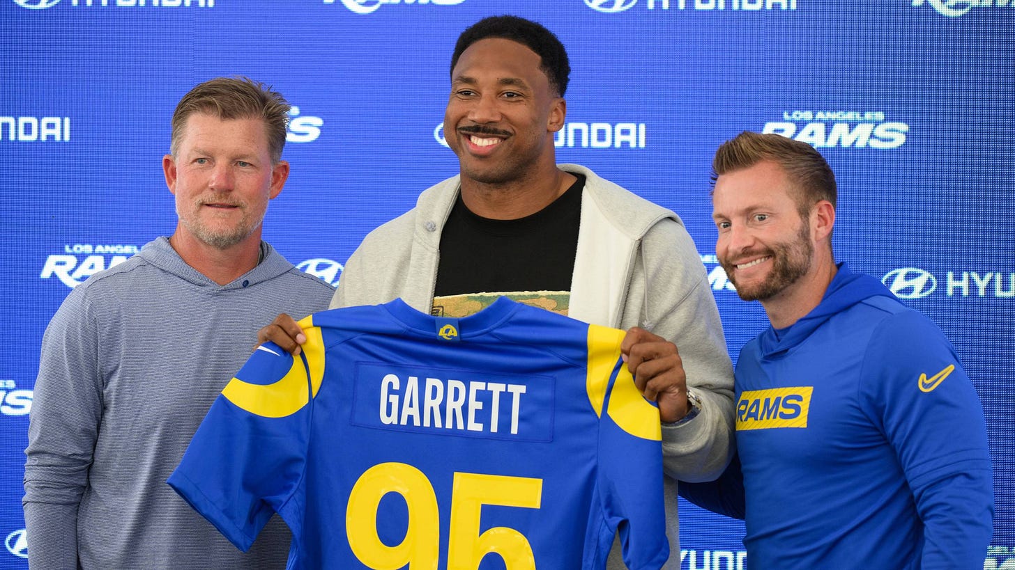 Sean McVay doesn't shoot down speculation on Aaron Donald returning to Rams  alongside Myles Garrett – CBS17.com