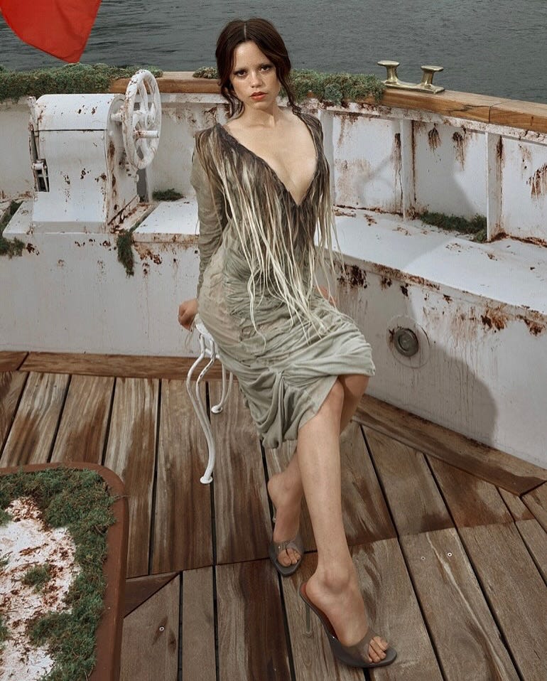 Jenna Ortega Promotes "Wednesday" Season 2 in a Grey Elena Velez YR006:  Leech LK29 Dress - Fashion Bomb Daily