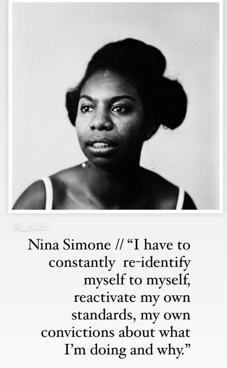This may contain: an image of a woman in black and white with the quote, i have to constantly re - identity