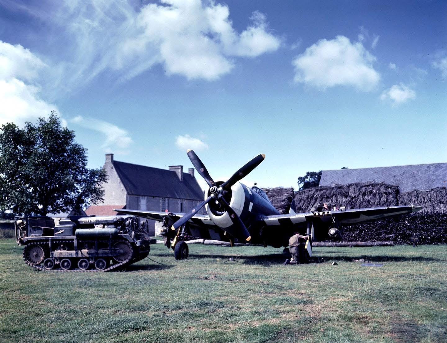 The Republic P-47D Thunderbolt 'Miss Second Front' undergoing maintenance near Cardonville, Normandy, August 1944. (Original color photo by Frank Scherschel, LIFE Magazine) The Republic P-47D Thunderbolt 'Miss Second Front' undergoing maintenance near Cardonville, Normandy, August 1944. (Original color photo by Frank Scherschel, LIFE Magazine)