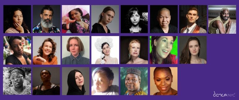 A collage of headshots of the DDA grantees against a purple background.