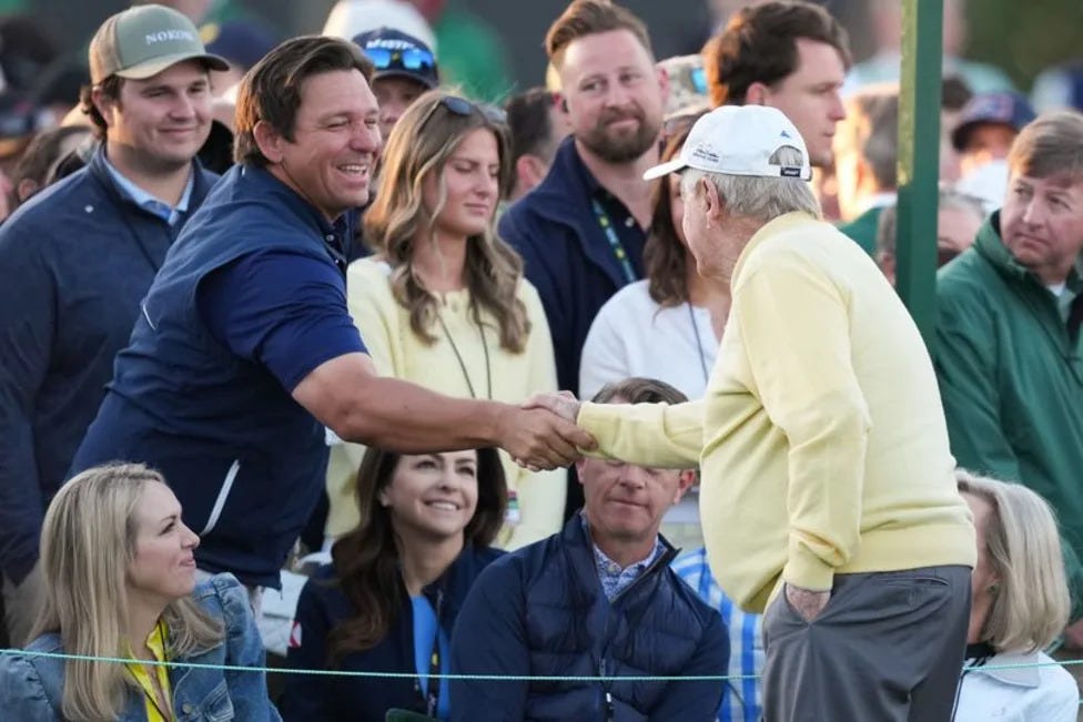 Ron DeSantis shook hands with Jack Nicklaus on the first tee box at Augusta Ron DeSantis shook hands with Jack Nicklaus on the first tee box at Augusta