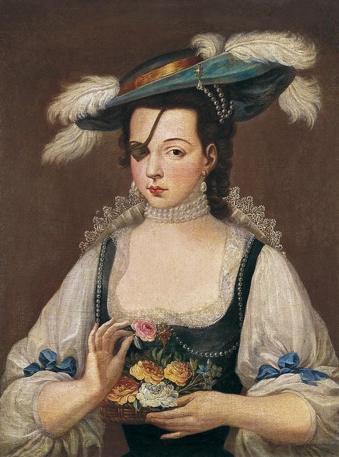 Portrait of Ana de Mendoza in a large hat holding a bunch of flowers Portrait of Ana de Mendoza in a large hat holding a bunch of flowers
