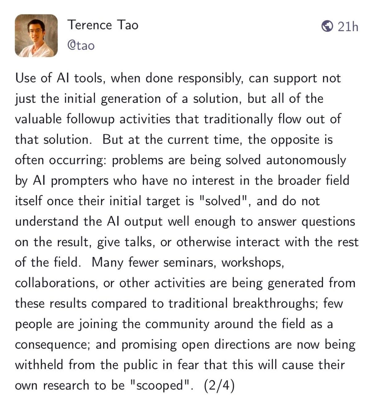 Terence Tao’s post on AI mathematics