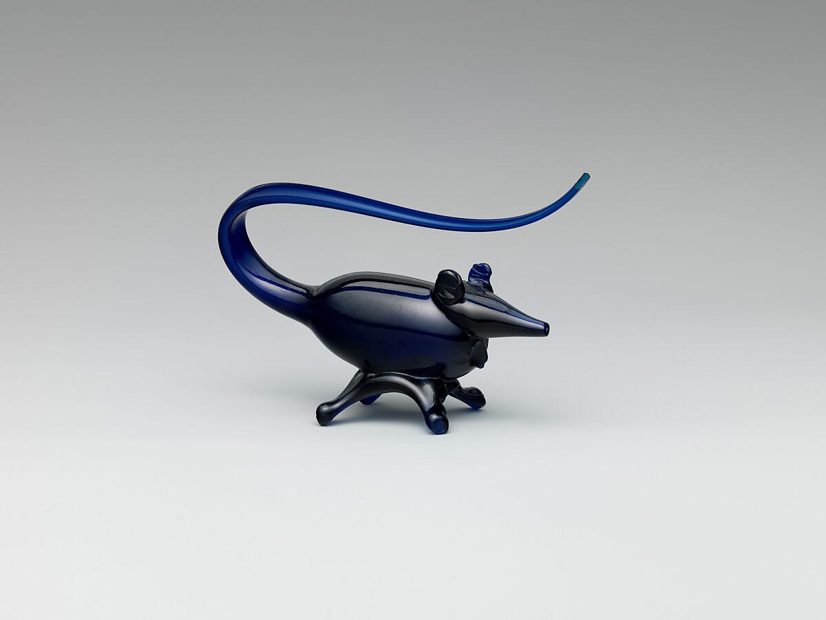 Figure of a Mouse in Deep Blue Glass, Glass; mold-blown with applied decoration Figure of a Mouse in Deep Blue Glass, Glass; mold-blown with applied decoration