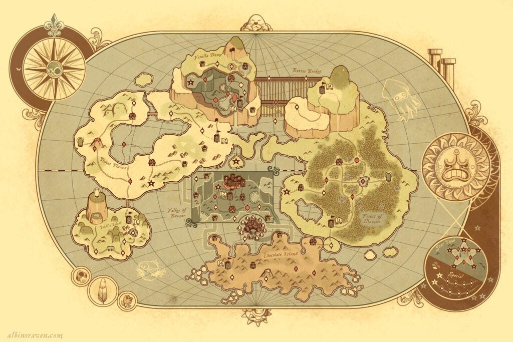 Mapa vintage del mundo de Super Mario (2012) Mapa vintage del mundo de Super Mario (2012)