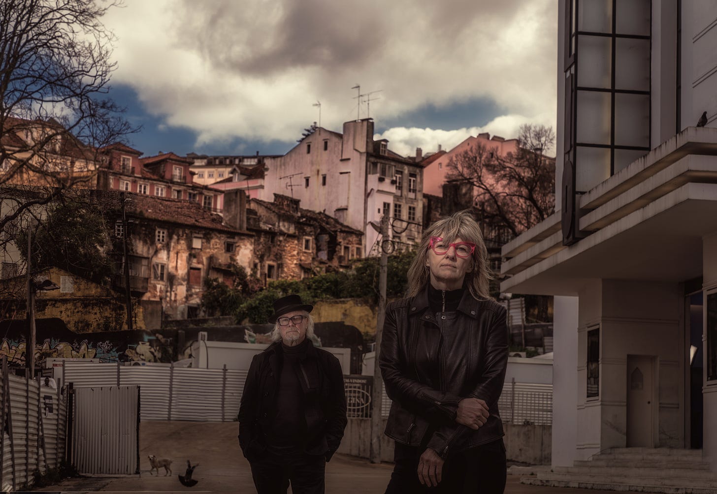 Simon Campbell and Suzy Starlite pictured outside the Teatro Theatre, Lisbon, Portugal - Photo by Paul Husband