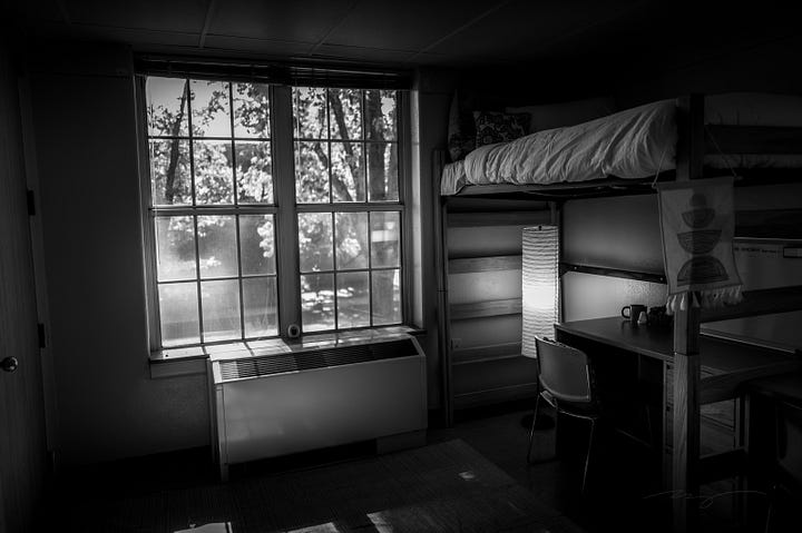 door room, bricks, hallway, shared bathroom