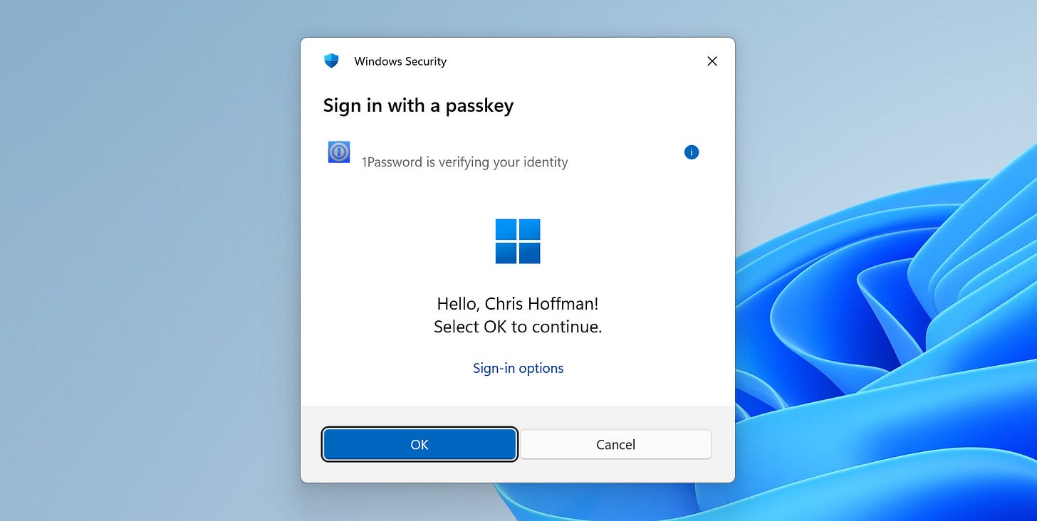 Windows 11's passkey dialog. Windows 11's passkey dialog.