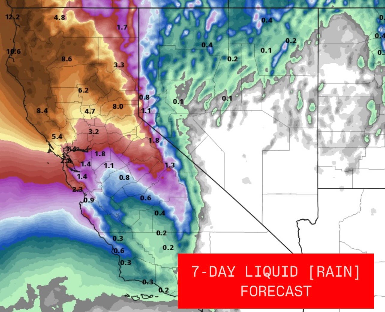 7-day rainfall forecast for southwestern U.S.