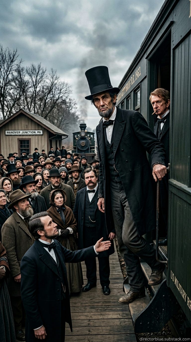 IMAGE PROMPT FOR UNIVERSITY HISTORY CLASS REENACTMENT H201 9x16 portrait format Photographic hyper-realistic image with the quality of a modern professional full-frame camera Late afternoon scene at a small rural railroad depot in November 1_image_1